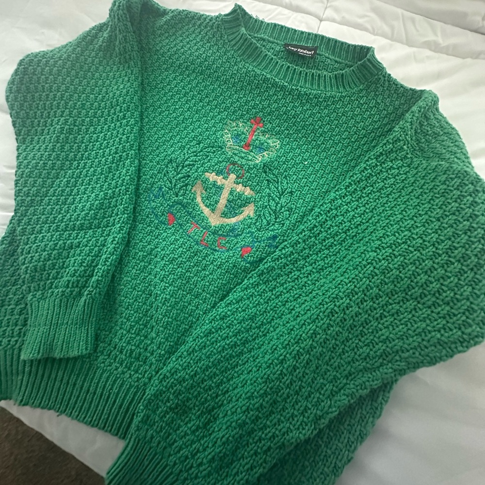 Vintage Green Tony Lambert 100% Cotton Knit Sweater